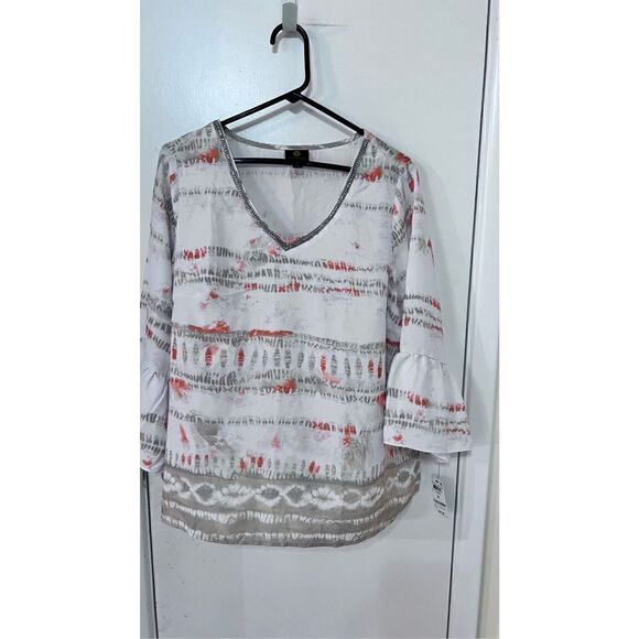 JM COLLECTION ORANGE TIE DYE BELL SLEEVE BLOUSE WOMENS SIZE 1X P1-295 - Picture 2 of 11